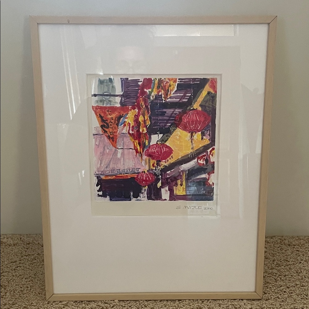 Framed Abstract Art Print with Red and Yellow Accents ~ Red Lanterns by Ed Mazur